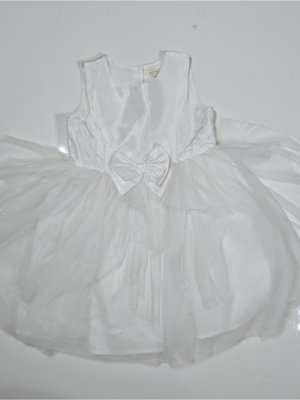 Zhenzi White Sparkle Tulle Dress for Girls